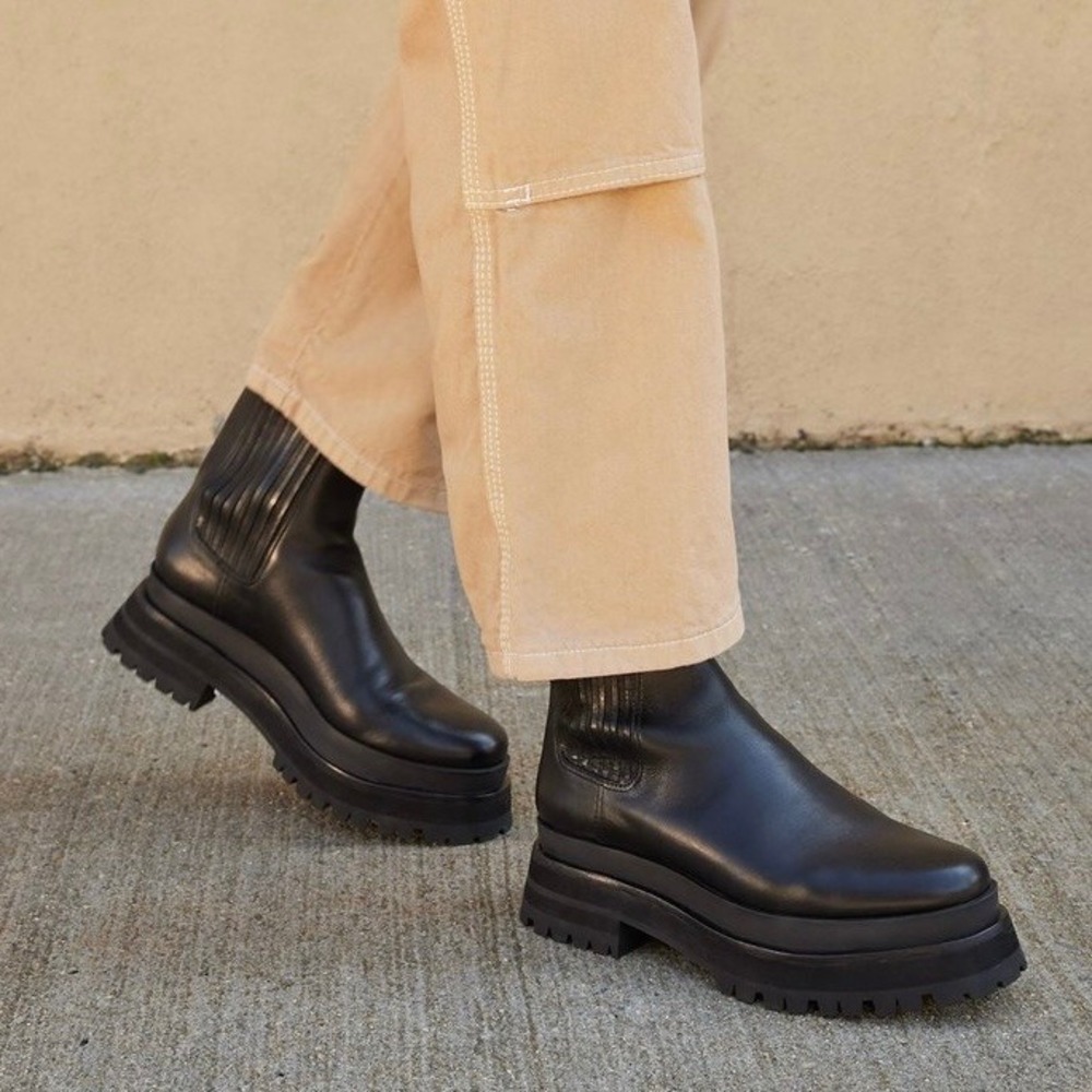 Loeffler Randall Toni Leather Lug-Sole Platform Boots, Black Sz 8 - Picture 2 of 9